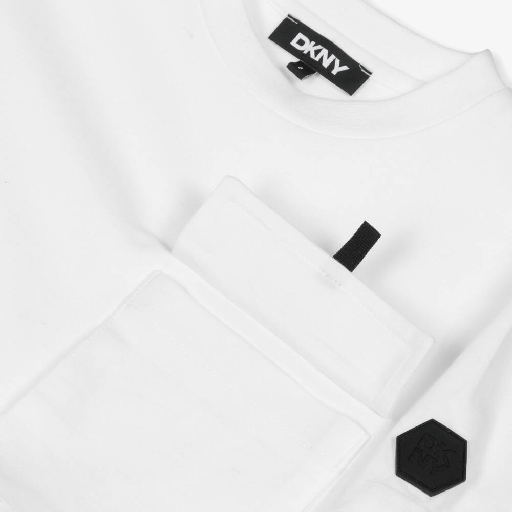 DKNY-White Logo Ss Badge Tee | Childrensalon Outlet