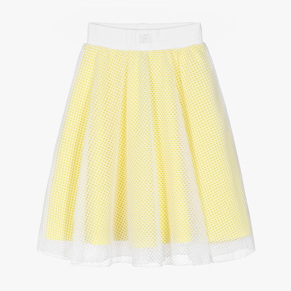 DKNY-White & Yellow Mesh Midi Skirt | Childrensalon Outlet