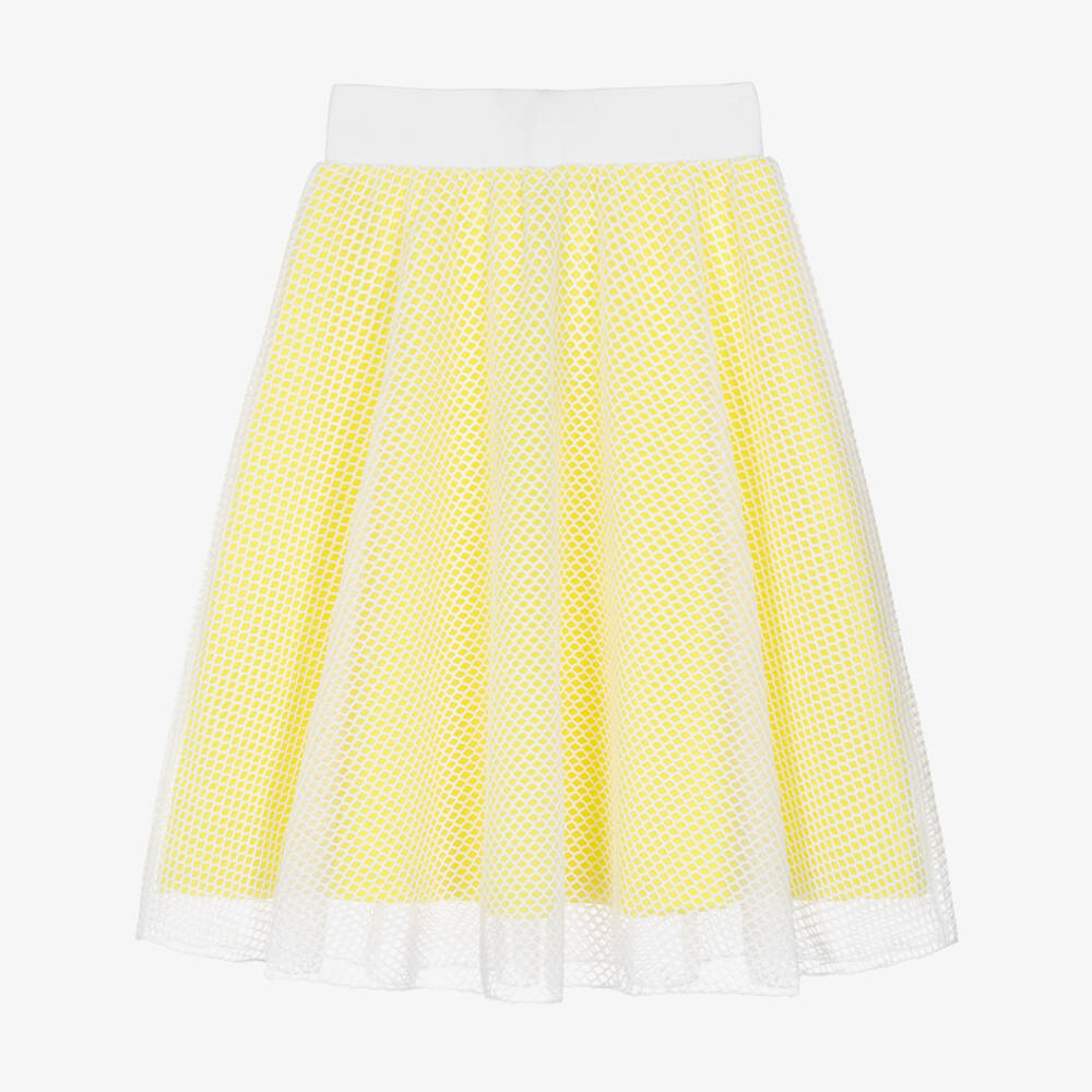 DKNY-White & Yellow Mesh Midi Skirt | Childrensalon Outlet