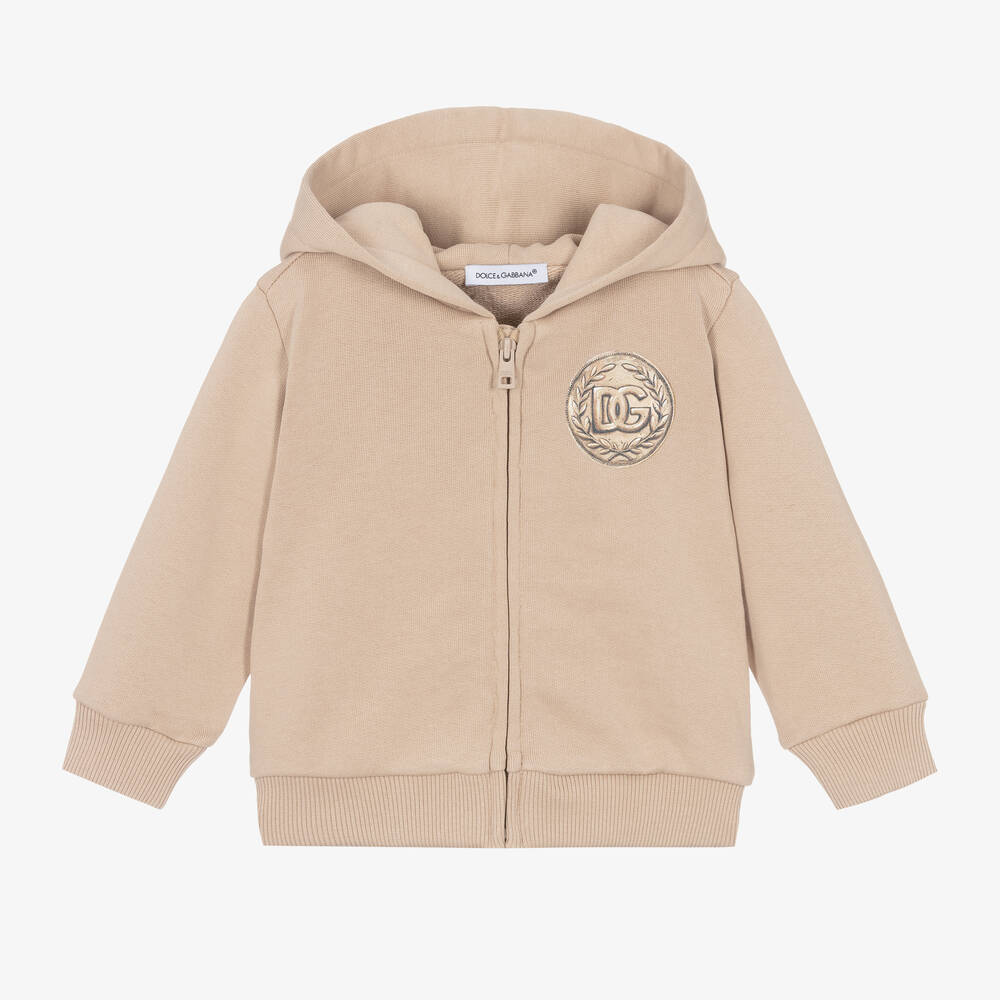 Dolce & Gabbana - Baby Boys Beige Cotton Coin Zip-Up Top | Childrensalon