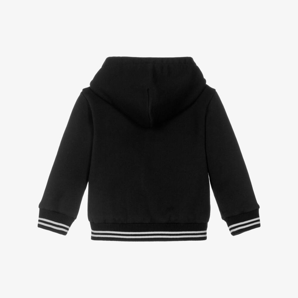 Dolce & Gabbana-Baby Boys Black Cotton Zip-Up Hoodie with White Crest Logo | Childrensalon Outlet