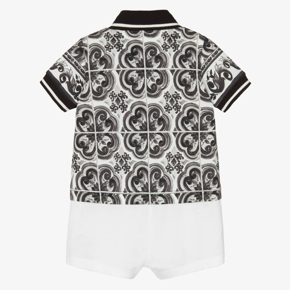 Dolce & Gabbana-Baby Boys Black & White Majolica Print Cotton Shortie | Childrensalon Outlet