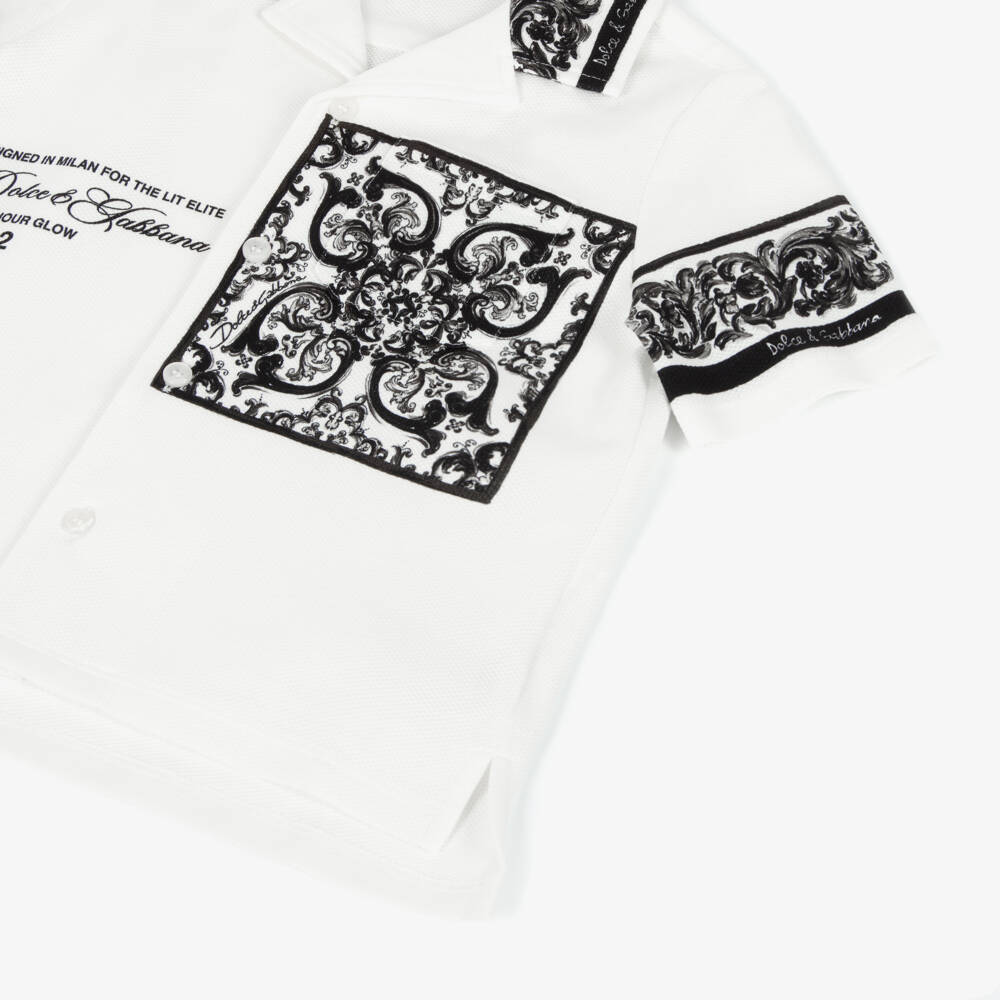 Dolce & Gabbana-Рубашка с белым узором Маджолика для мальчиков | Childrensalon Outlet