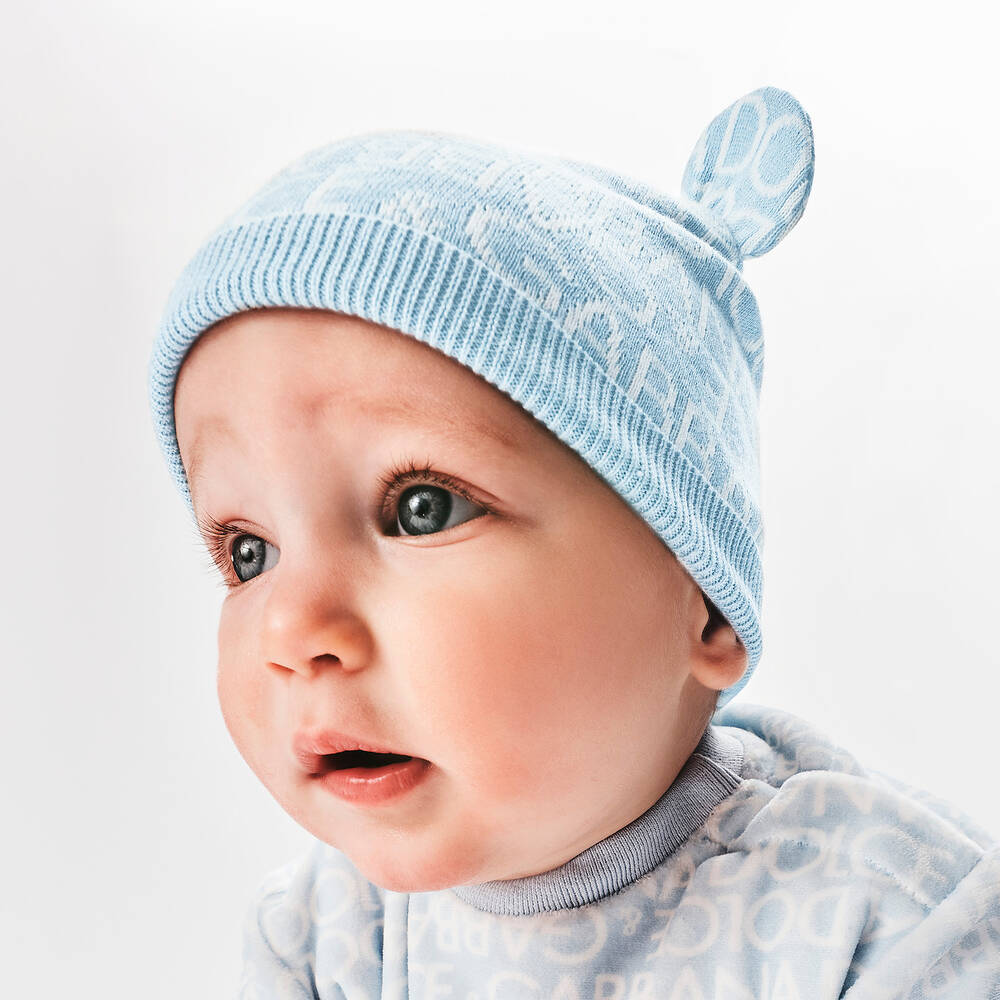 Dolce & Gabbana-Baby Boys Blue Cotton & Cashmere Hat | Childrensalon Outlet