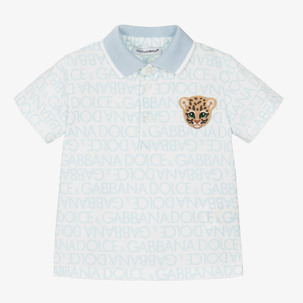 Dolce & Gabbana-Baby Boys Blue Cotton Leopard Polo Shirt | Childrensalon Outlet