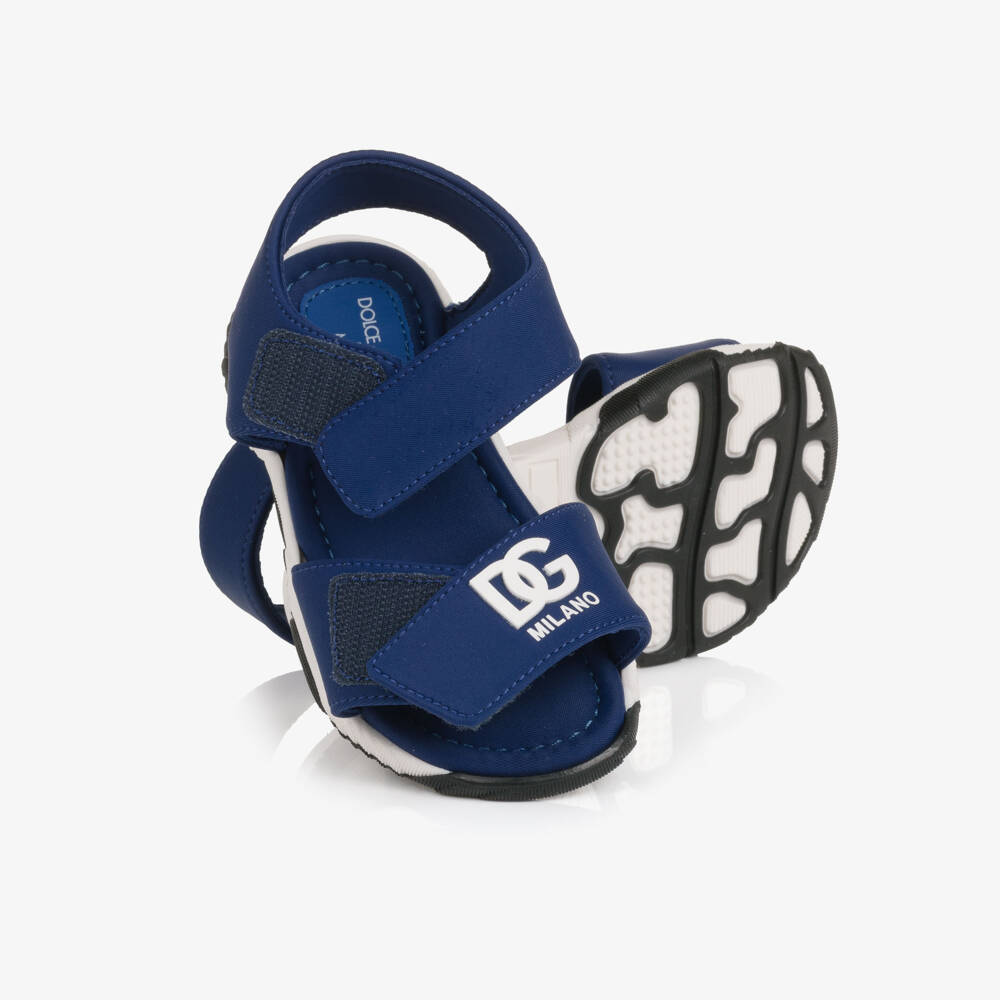 Dolce & Gabbana-Baby Boys Blue DG Logo Velcro Sandals | Childrensalon Outlet