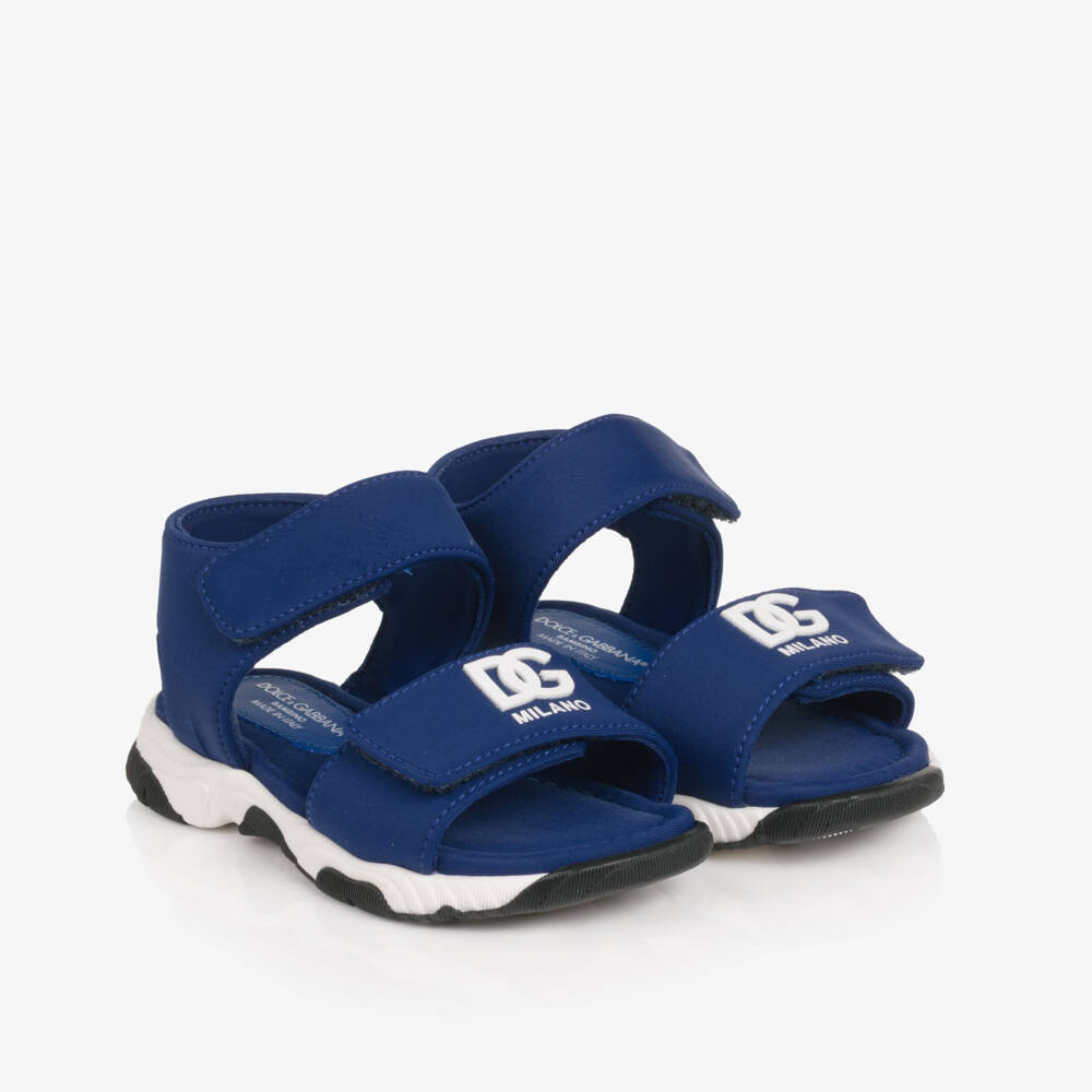 Dolce & Gabbana-Baby Boys Blue DG Logo Velcro Sandals | Childrensalon Outlet
