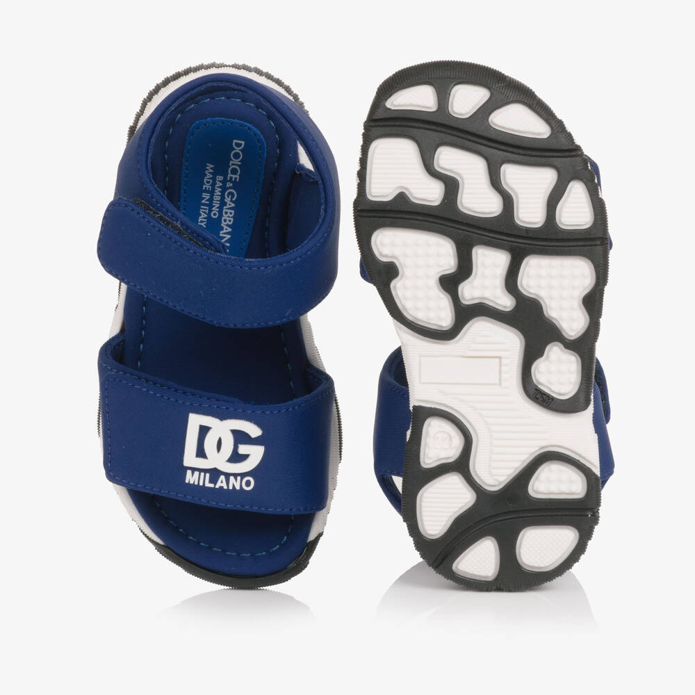 Dolce & Gabbana-Baby Boys Blue DG Logo Velcro Sandals | Childrensalon Outlet