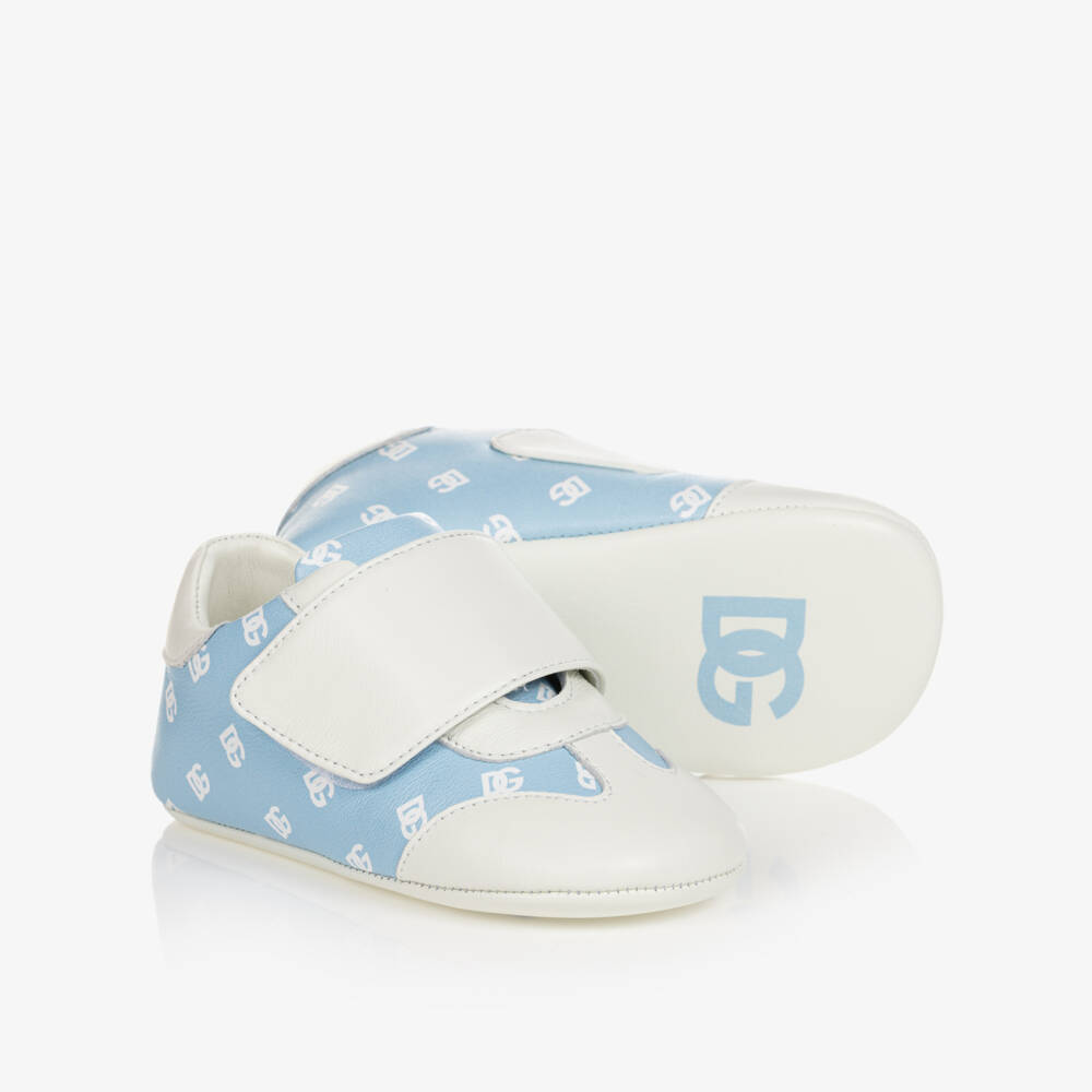 Dolce & Gabbana-Baby Boys Blue Leather Pre-Walkers  | Childrensalon Outlet
