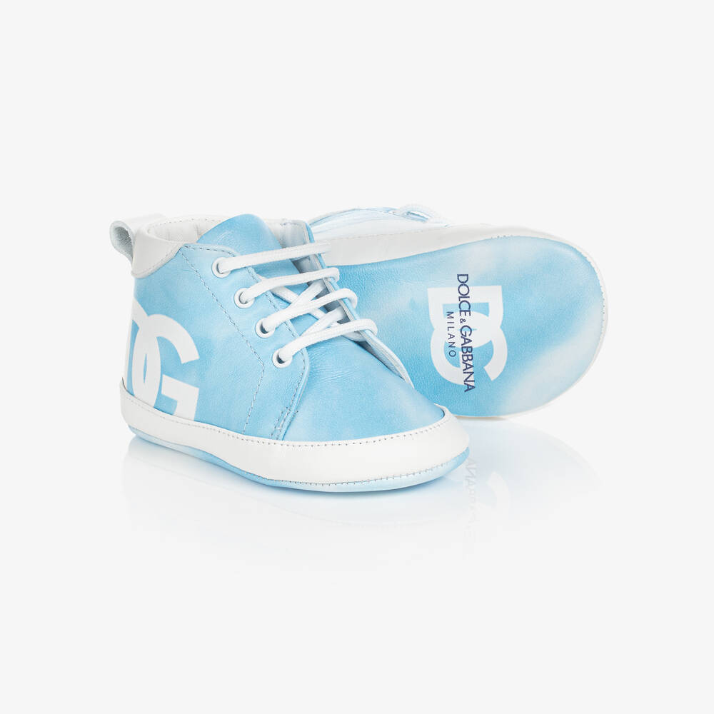 Dolce & Gabbana - Blaue Leder-Krabbelschuhe für Babys | Childrensalon