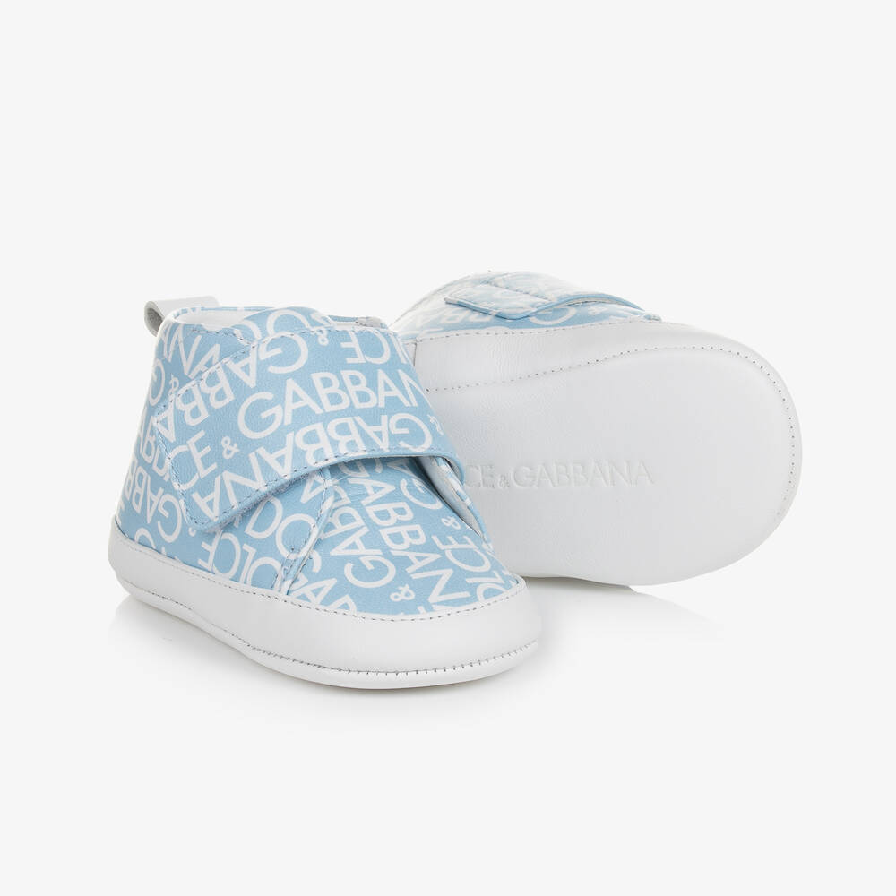 Dolce & Gabbana - حذاء جلد لون أزرق وأبيض لمرحلة قبل المشي  | Childrensalon
