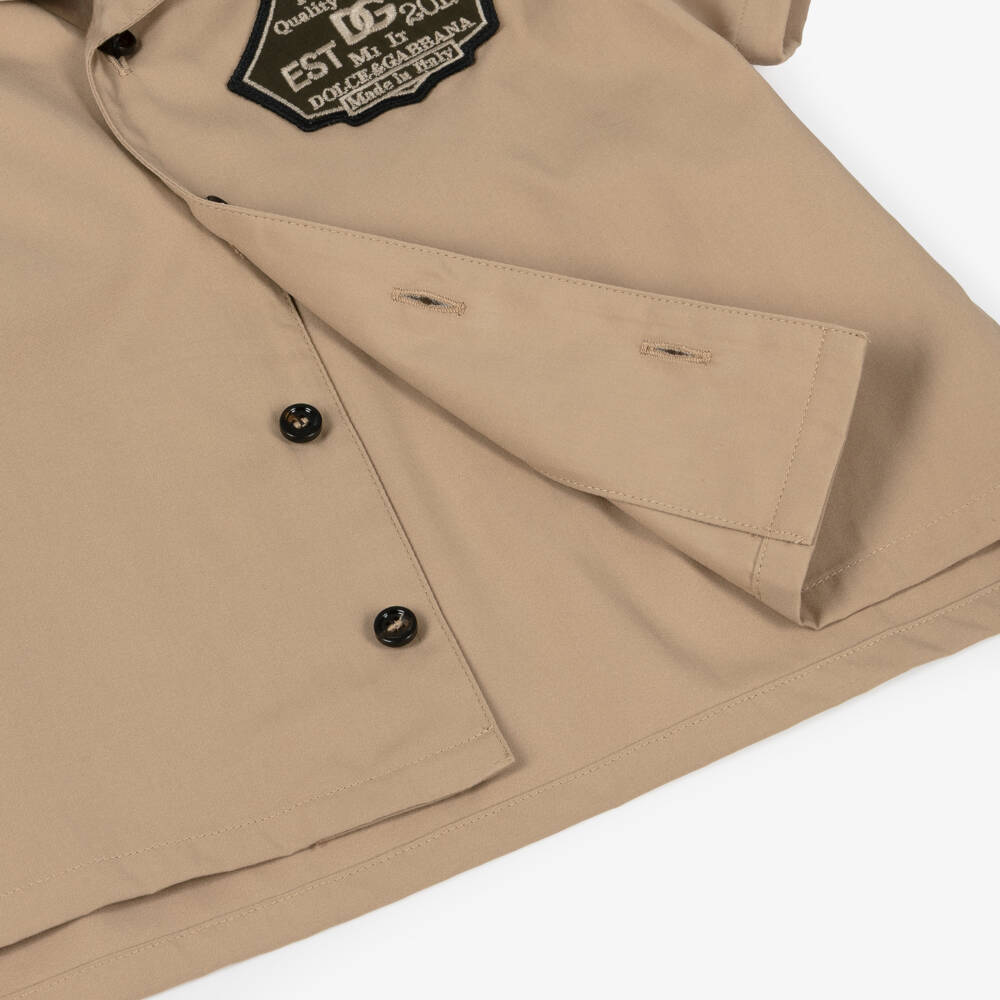 Dolce & Gabbana-Baby Boys Dark Beige Cotton Poplin Shirt with Logo Patch | Childrensalon Outlet