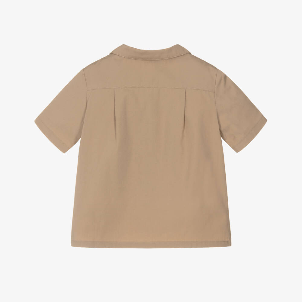 Dolce & Gabbana-Baby Boys Dark Beige Cotton Poplin Shirt with Logo Patch | Childrensalon Outlet