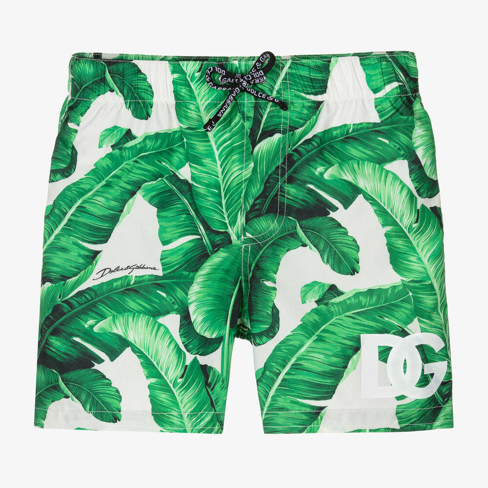Dolce & Gabbana-Baby Boys Green Leaf Swim Shorts | Childrensalon Outlet