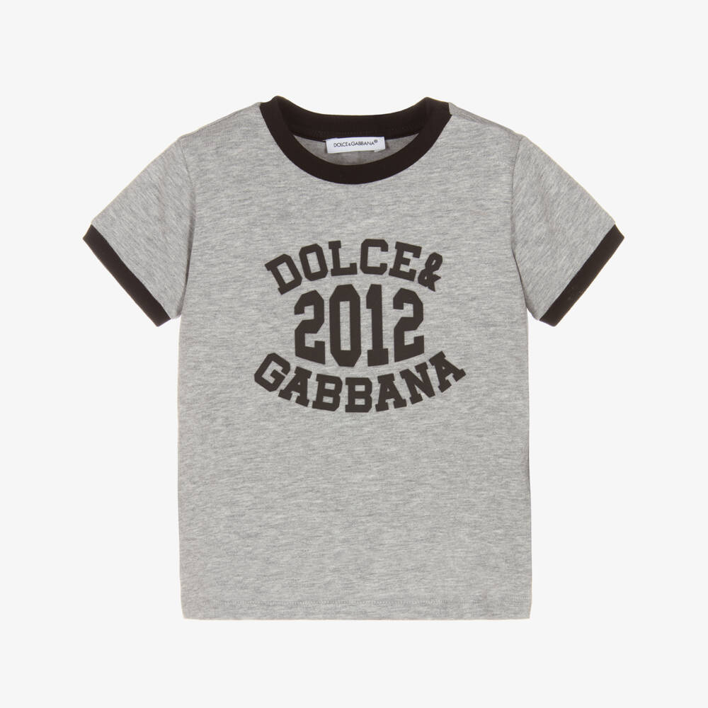 Dolce & Gabbana-Серая хлопковая футболка с логотипом для мальчиков | Childrensalon Outlet