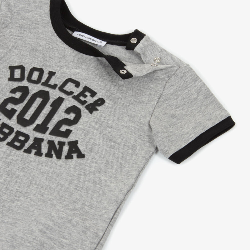 Dolce & Gabbana-Серая хлопковая футболка с логотипом для мальчиков | Childrensalon Outlet
