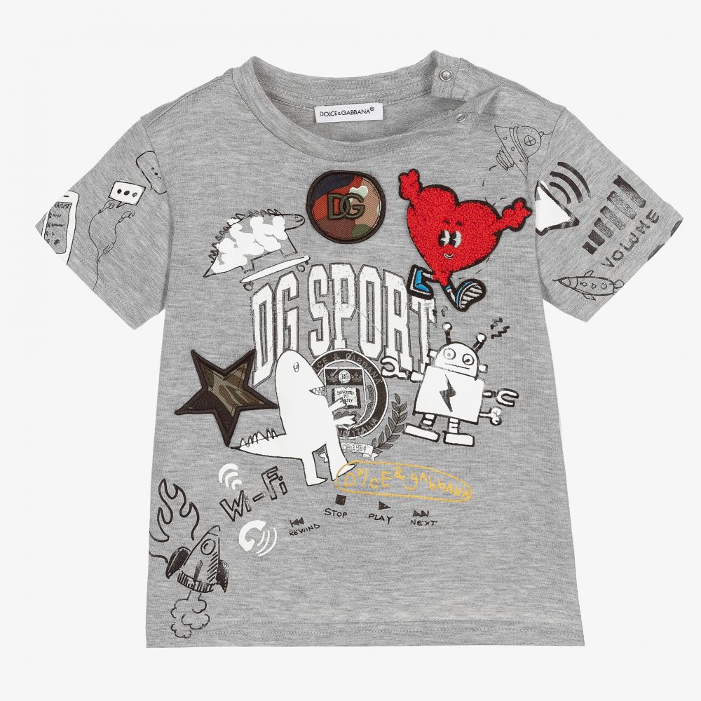 Dolce & Gabbana-Baby Boys Grey Logo T-Shirt | Childrensalon Outlet