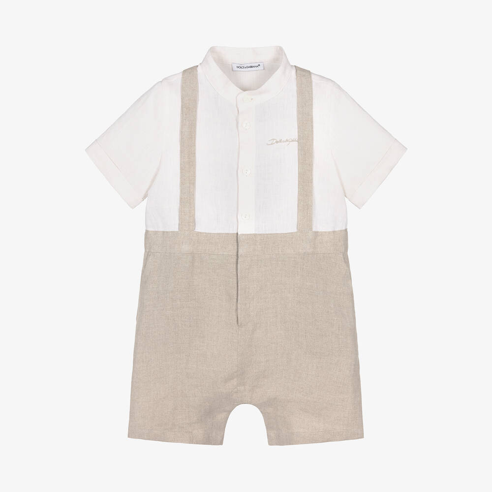 Dolce & Gabbana-Baby Boys Ivory & Beige Linen Shortie | Childrensalon Outlet