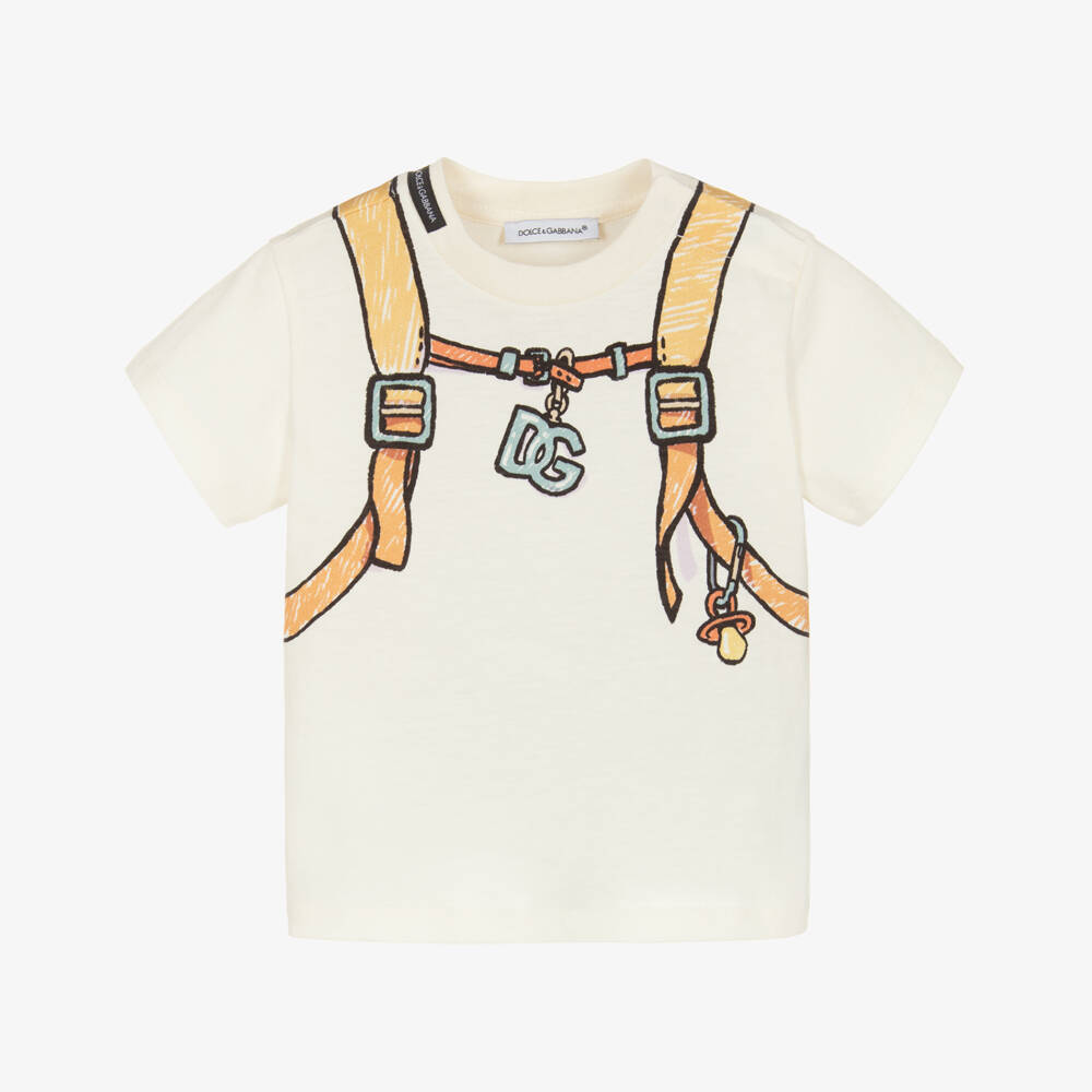 Dolce & Gabbana-Baby Boys Ivory Cotton Backpack Print T-Shirt | Childrensalon Outlet