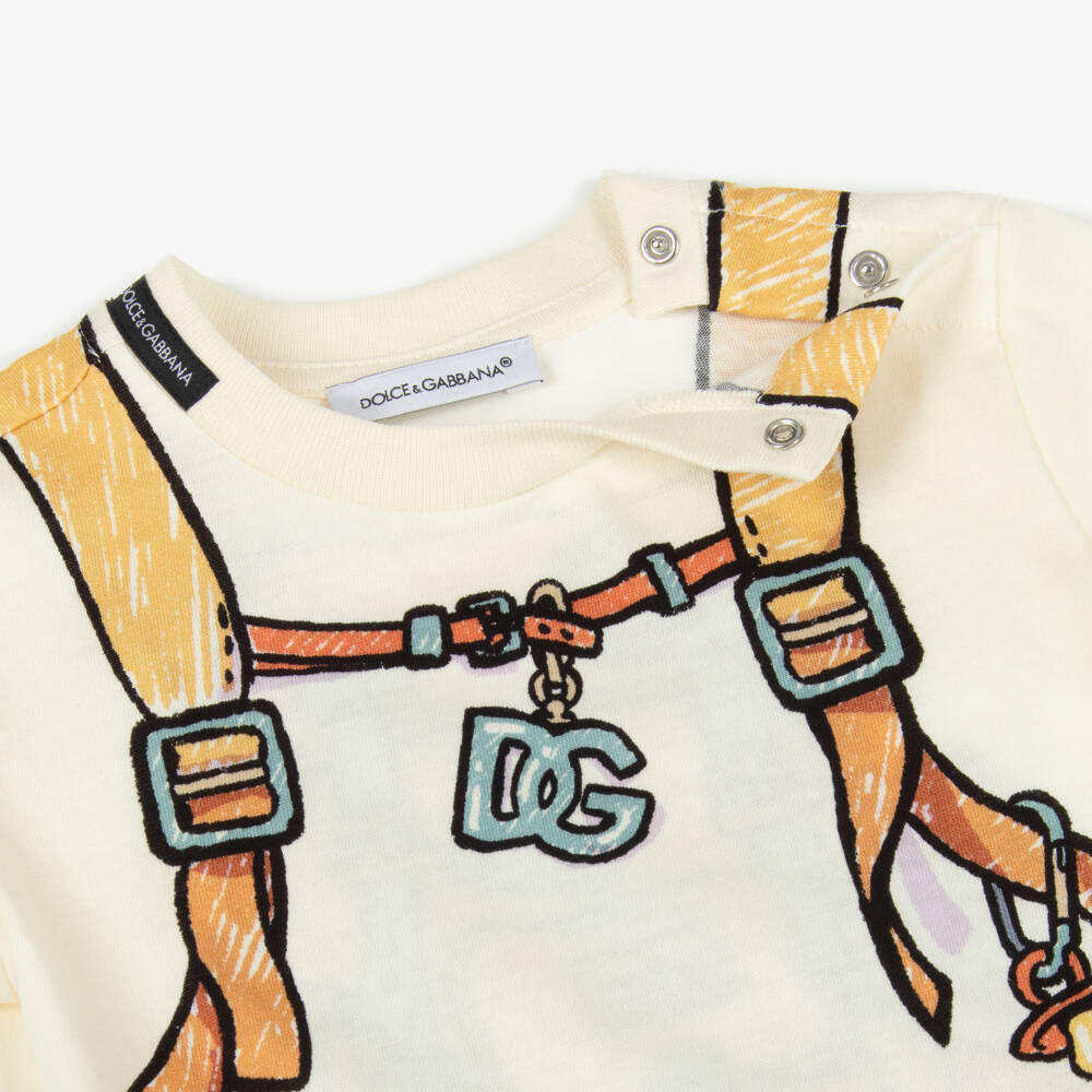 Dolce & Gabbana-Baby Boys Ivory Cotton Backpack Print T-Shirt | Childrensalon Outlet