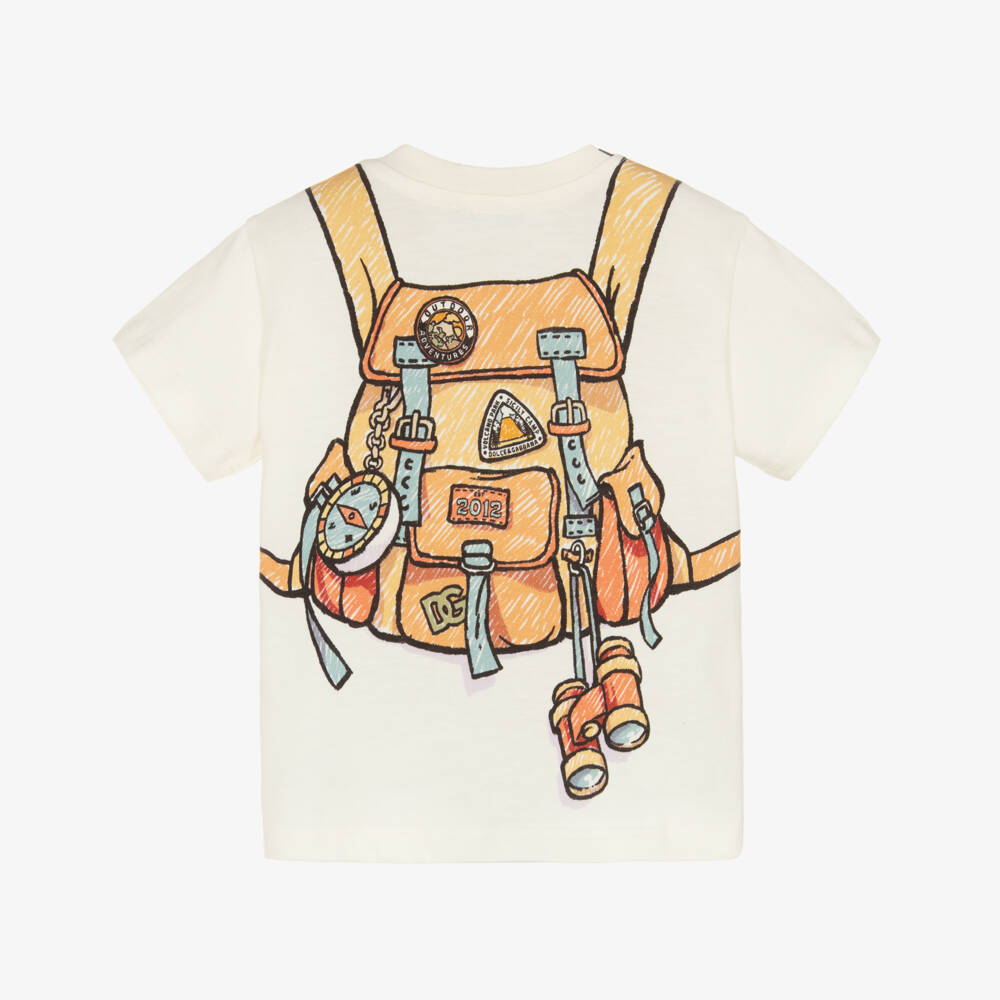 Dolce & Gabbana-Baby Boys Ivory Cotton Backpack Print T-Shirt | Childrensalon Outlet