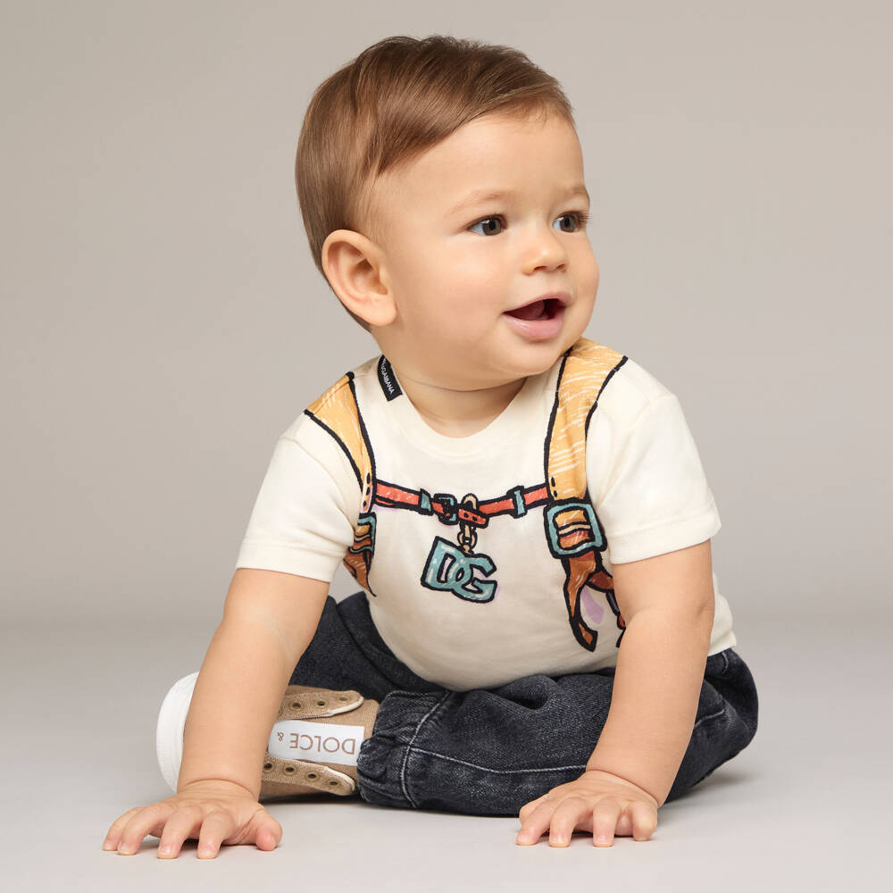 Dolce & Gabbana-Baby Boys Ivory Cotton Backpack Print T-Shirt | Childrensalon Outlet