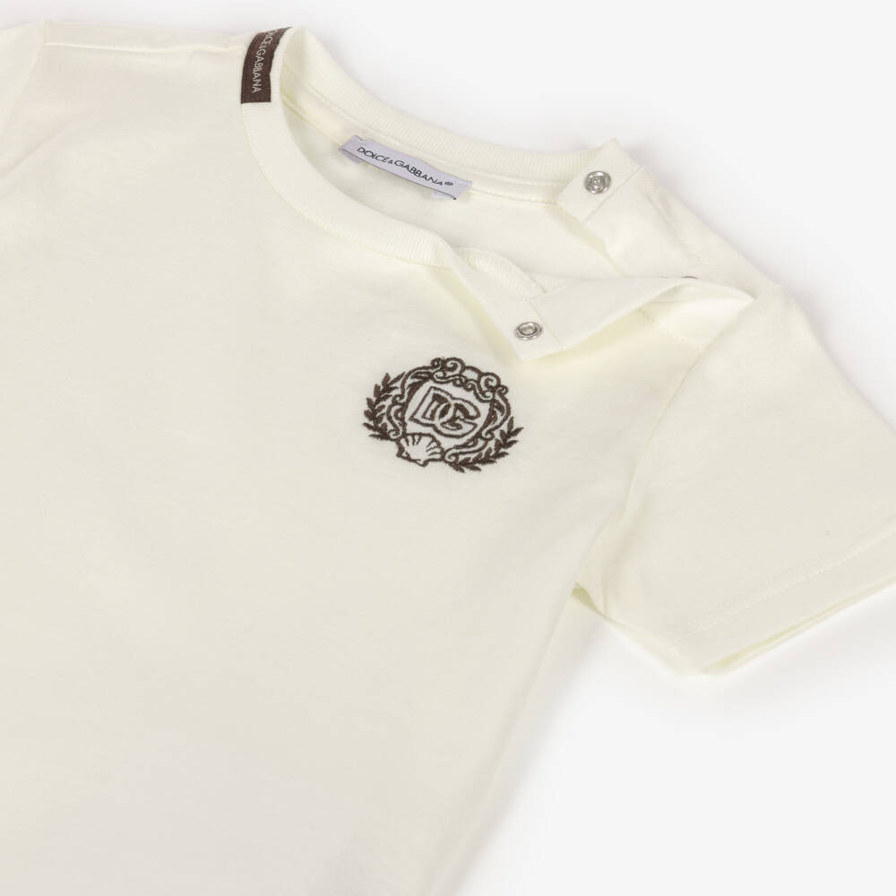Dolce & Gabbana-Baby Boys Ivory Cotton DG Crest Logo T-Shirt | Childrensalon Outlet