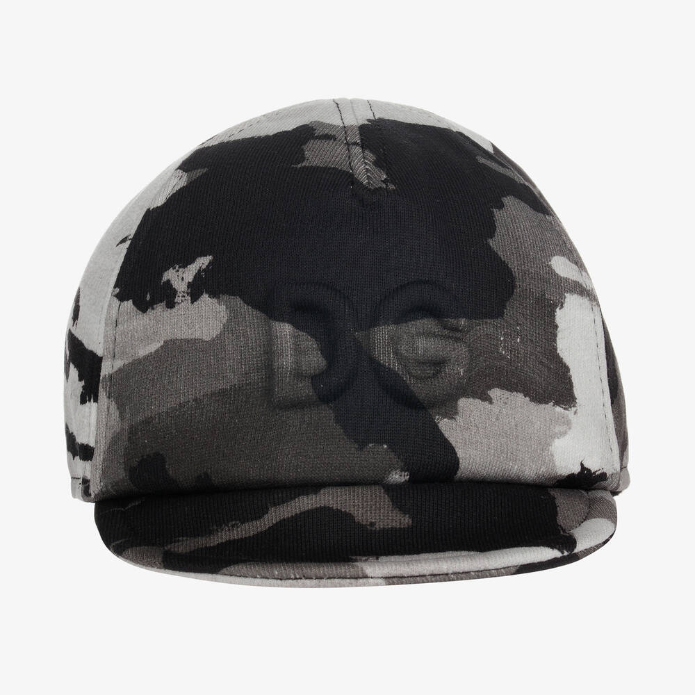 Dolce & Gabbana-قبعة كاموفلاج قطن لون اسود و رمادي للمواليد | Childrensalon Outlet