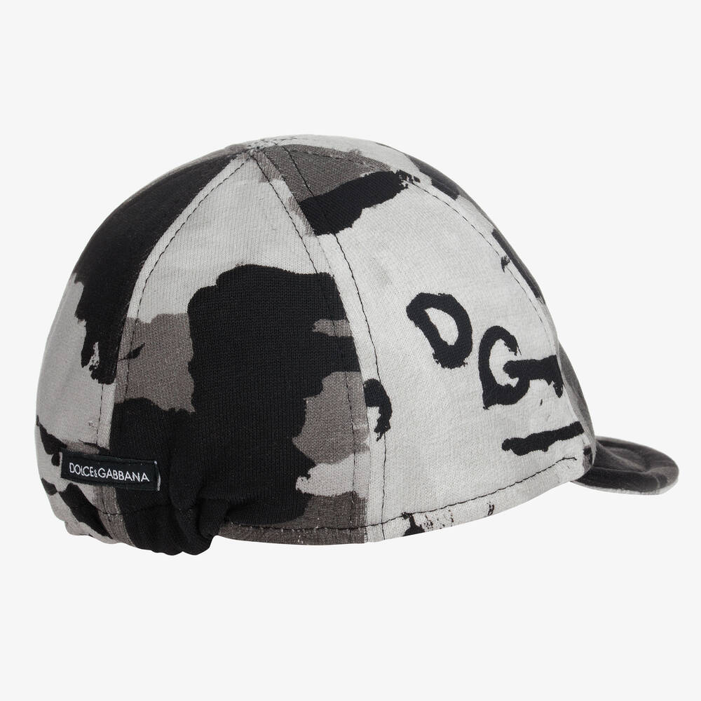 Dolce & Gabbana-قبعة كاموفلاج قطن لون اسود و رمادي للمواليد | Childrensalon Outlet