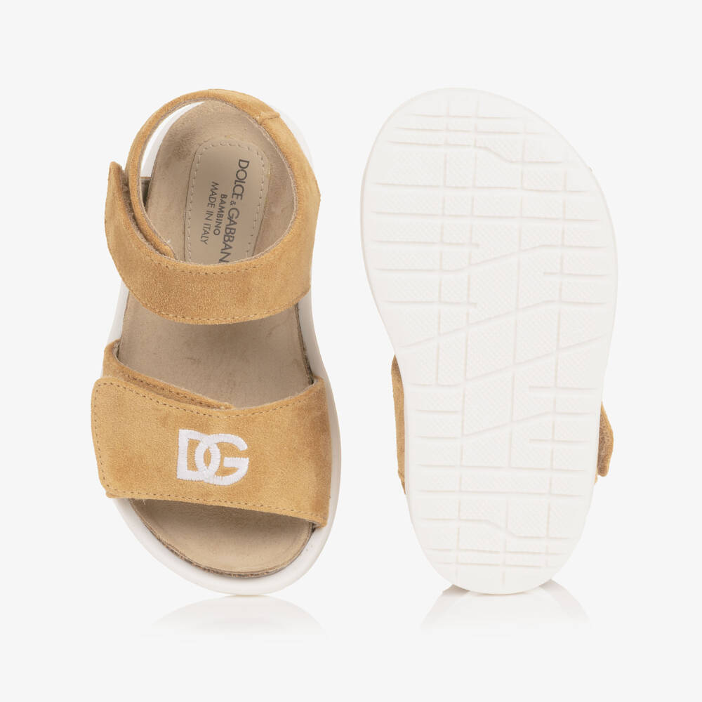 Dolce & Gabbana-Baby Boys Mustard Beige Suede Leather DG Sandal | Childrensalon Outlet