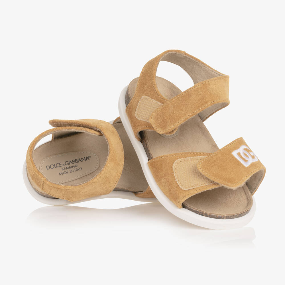 Dolce & Gabbana-Baby Boys Mustard Beige Suede Leather DG Sandal | Childrensalon Outlet