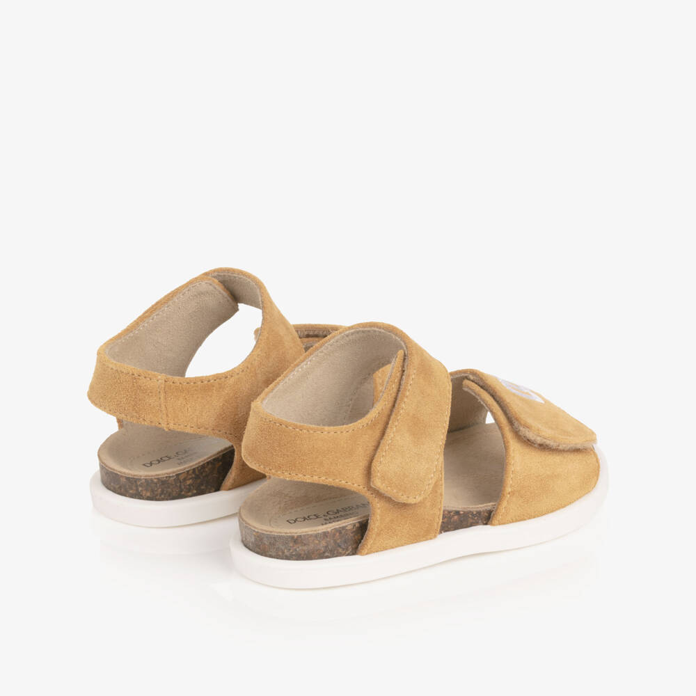 Dolce & Gabbana-Baby Boys Mustard Beige Suede Leather DG Sandal | Childrensalon Outlet