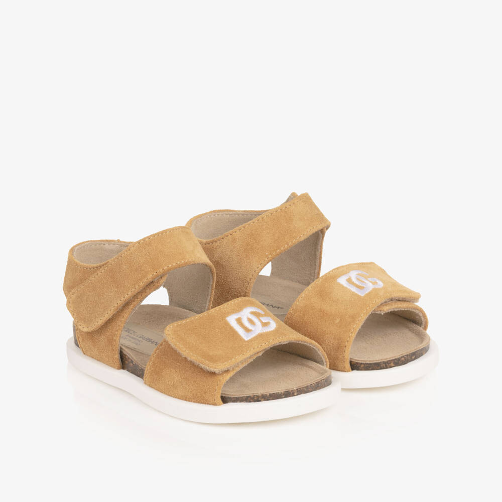 Dolce & Gabbana-Baby Boys Mustard Beige Suede Leather DG Sandal | Childrensalon Outlet