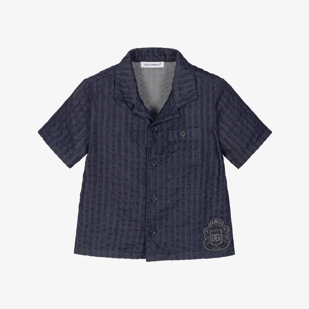 Dolce & Gabbana-Baby Boys Navy Blue Denim Seersucker Shirt | Childrensalon Outlet