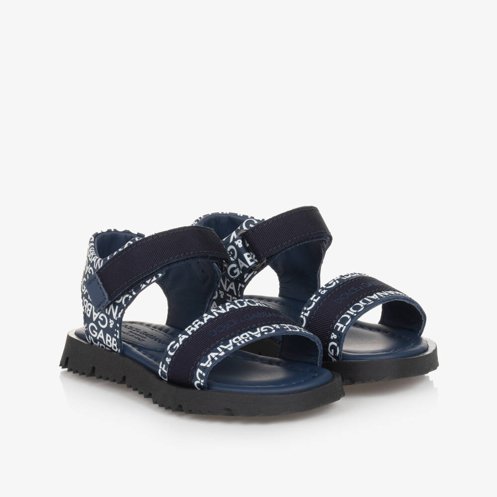 Dolce & Gabbana-صندل أطفال ولادي جلد وقماش لون كحلي | Childrensalon Outlet