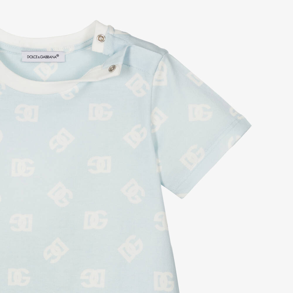 Dolce & Gabbana-Baby Boys Pale Blue Cotton Logo Shortie | Childrensalon Outlet