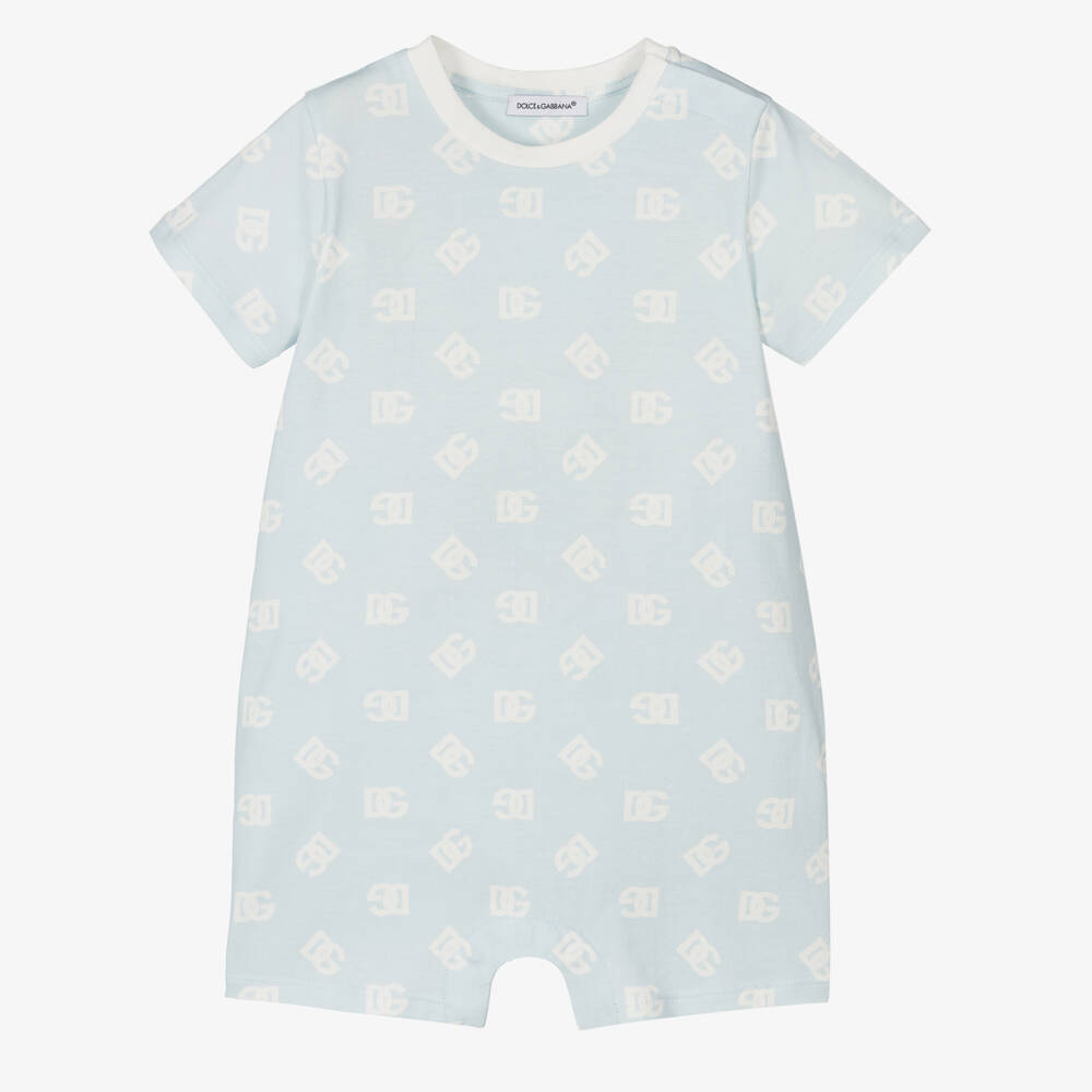 Dolce & Gabbana-Baby Boys Pale Blue Cotton Logo Shortie | Childrensalon Outlet