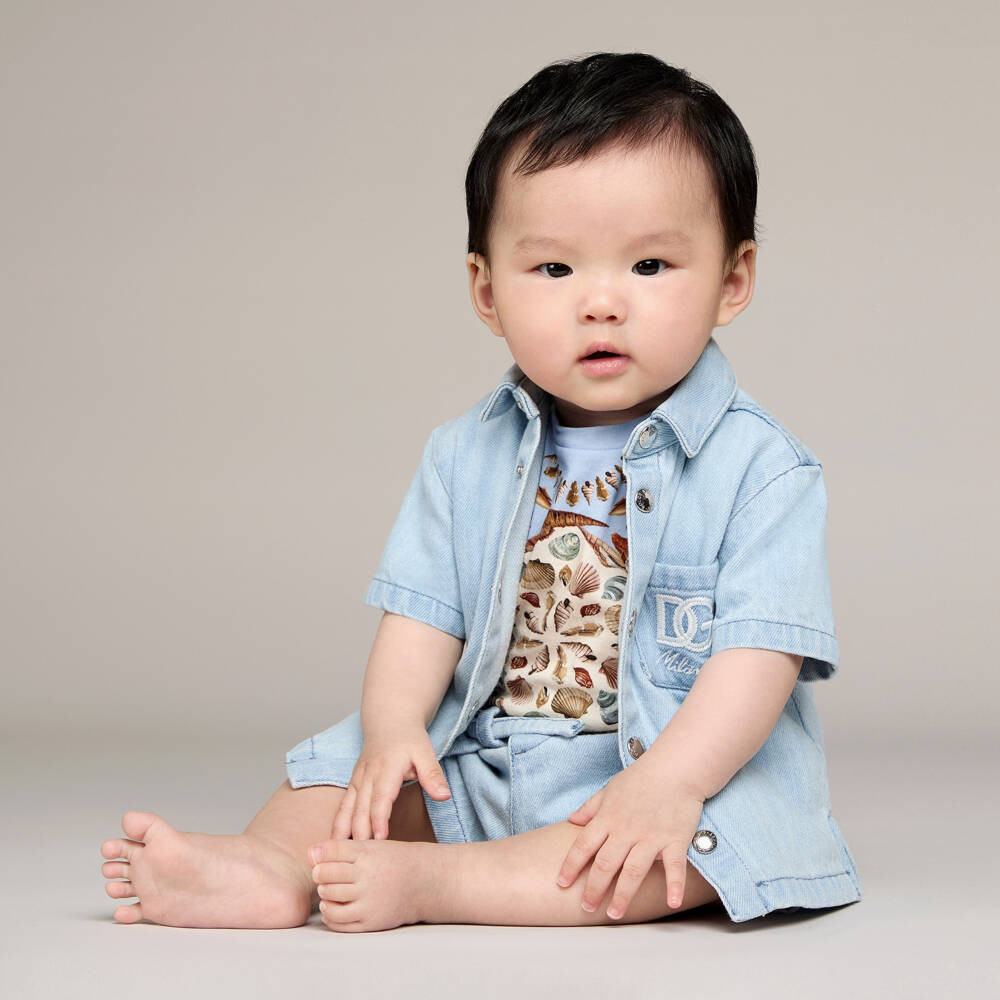 Dolce & Gabbana-Baby Boys Pale Blue Cotton Sea Shell Print T-Shirt | Childrensalon Outlet