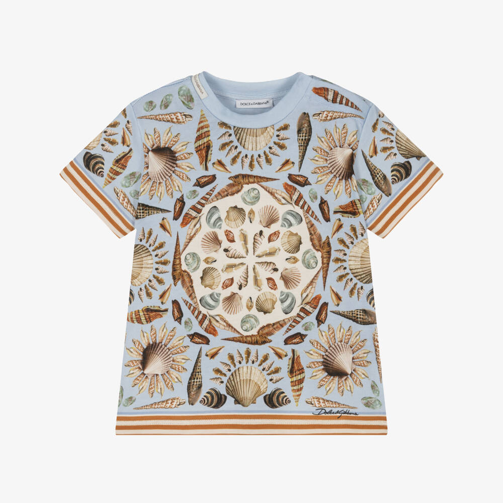 Dolce & Gabbana-Baby Boys Pale Blue Cotton Sea Shell Print T-Shirt | Childrensalon Outlet
