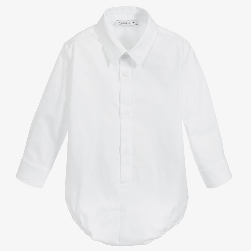 Dolce & Gabbana - قميص قطن بوبلين لون ابيض للمواليد | Childrensalon