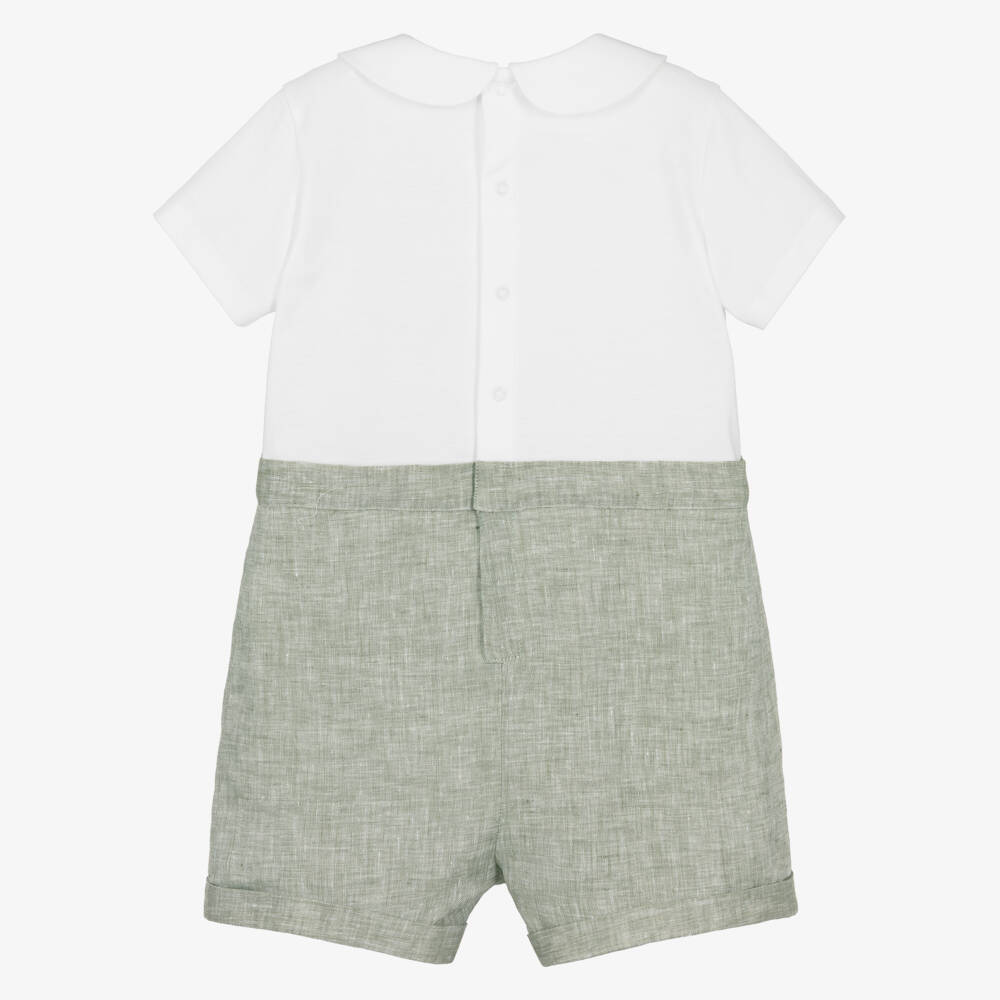 Dolce & Gabbana-Baby Boys White Jersey & Green Linen DG Shortie | Childrensalon Outlet
