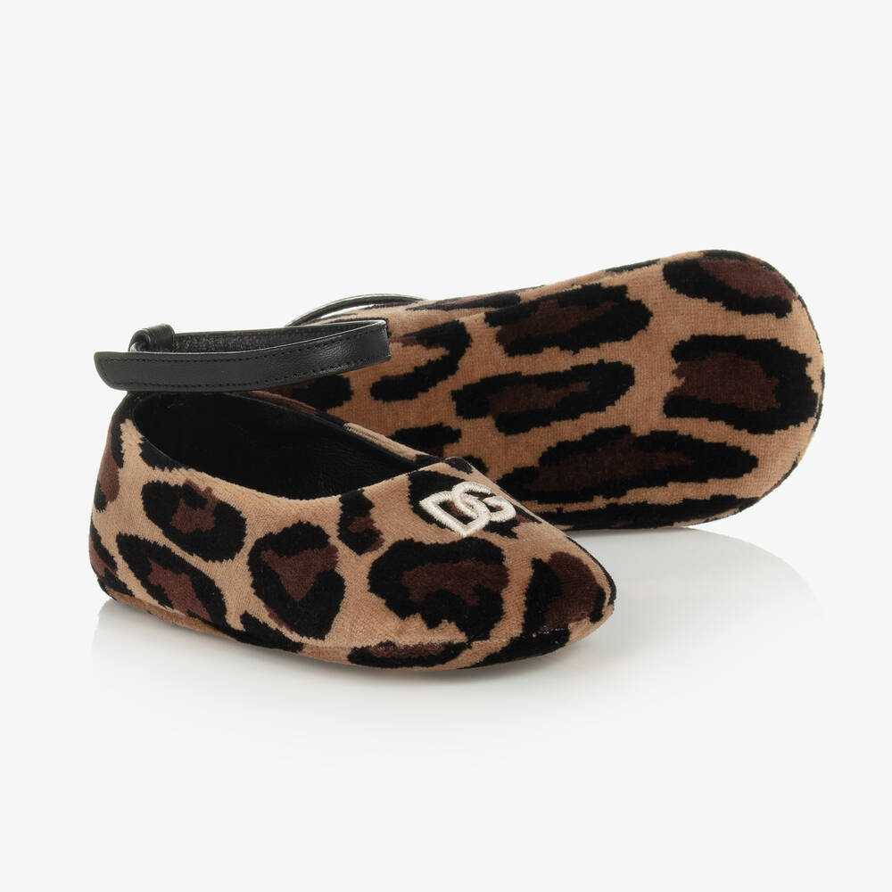 Dolce & Gabbana - Baby Girls Beige Leopard Velvet Pre-Walkers | Childrensalon