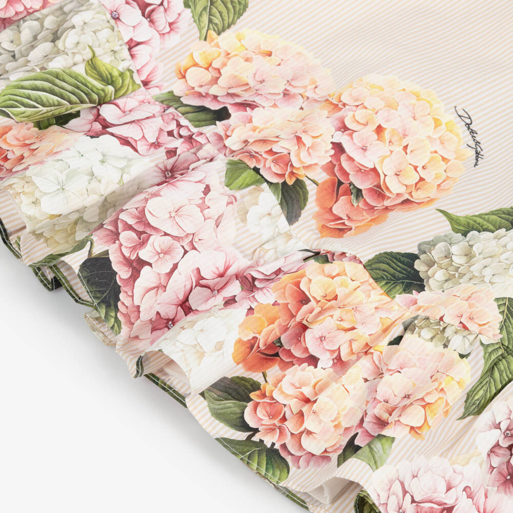 Dolce & Gabbana-Baby Girls Beige Stripes & Hydrangea Print Poplin Dress | Childrensalon Outlet