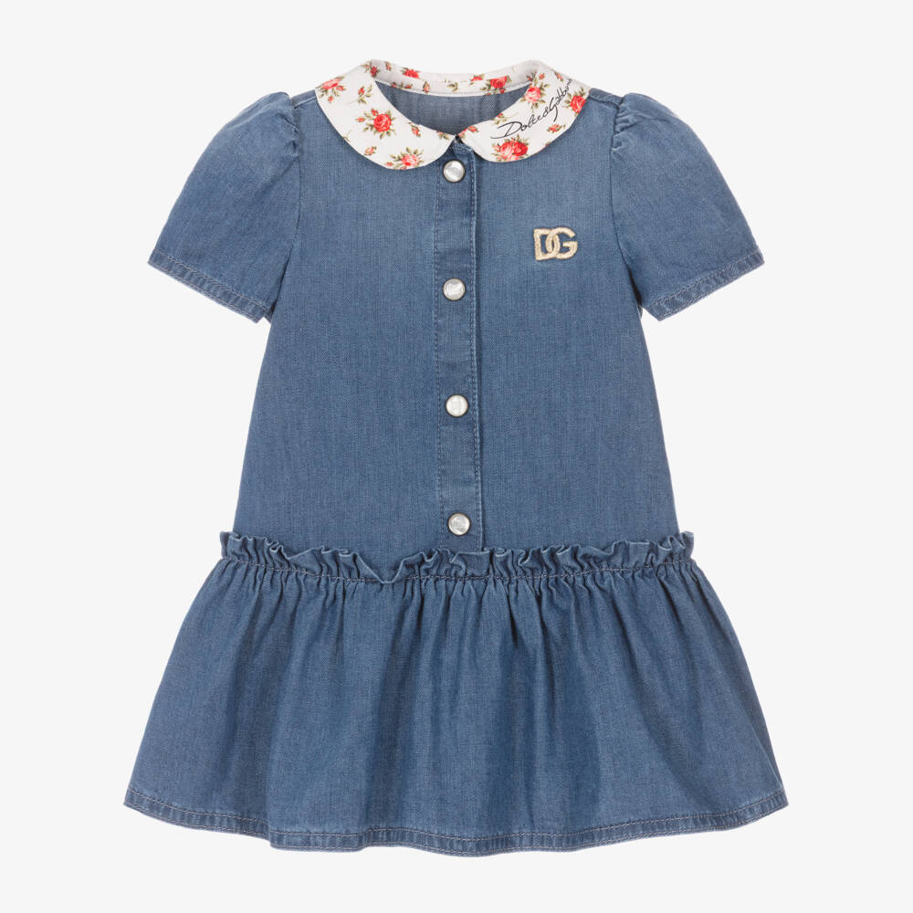 Dolce & Gabbana-Голубое платье из шамбре для девочек | Childrensalon Outlet