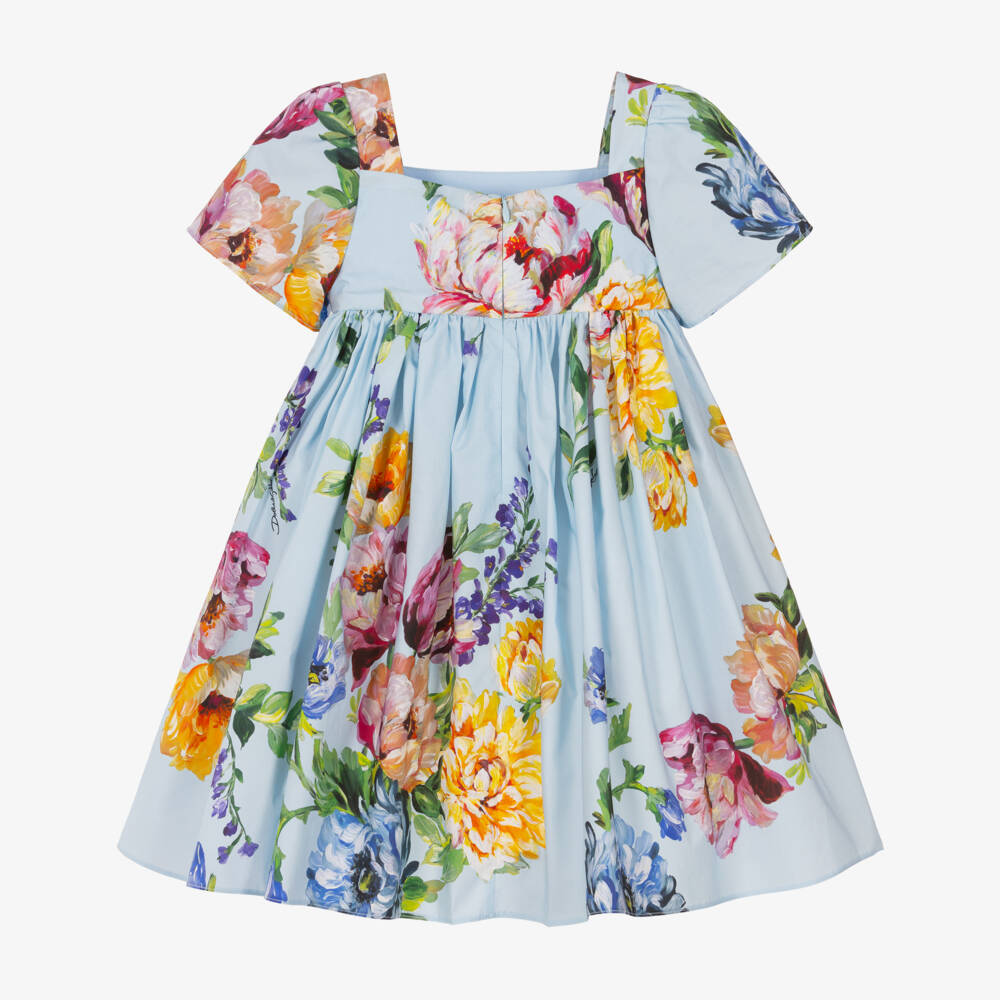 Dolce & Gabbana-Baby Girls Blue Floral Print Cotton Poplin Dress | Childrensalon Outlet