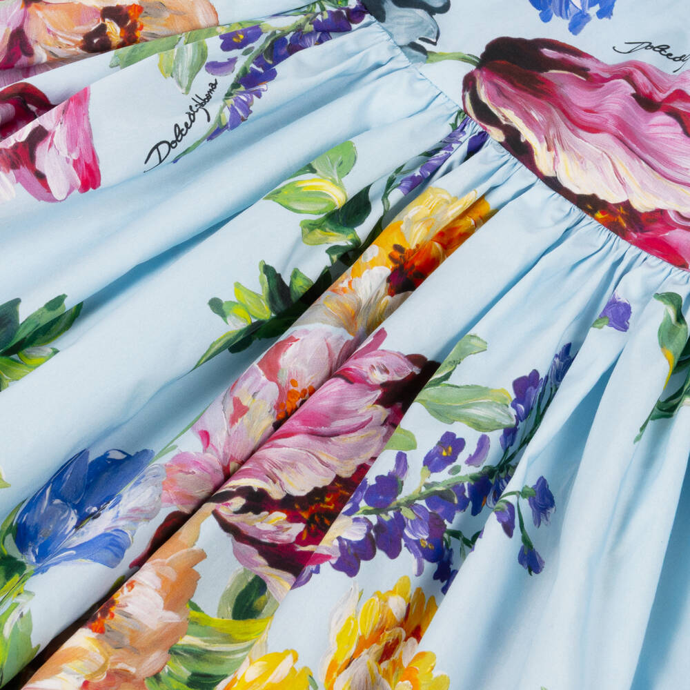 Dolce & Gabbana-Baby Girls Blue Floral Print Cotton Poplin Dress | Childrensalon Outlet