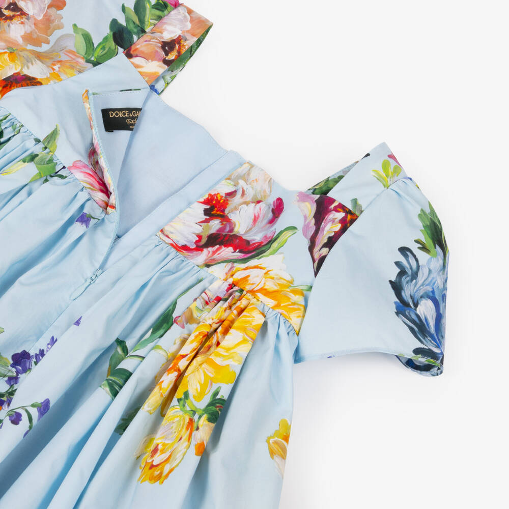 Dolce & Gabbana-Baby Girls Blue Floral Print Cotton Poplin Dress | Childrensalon Outlet