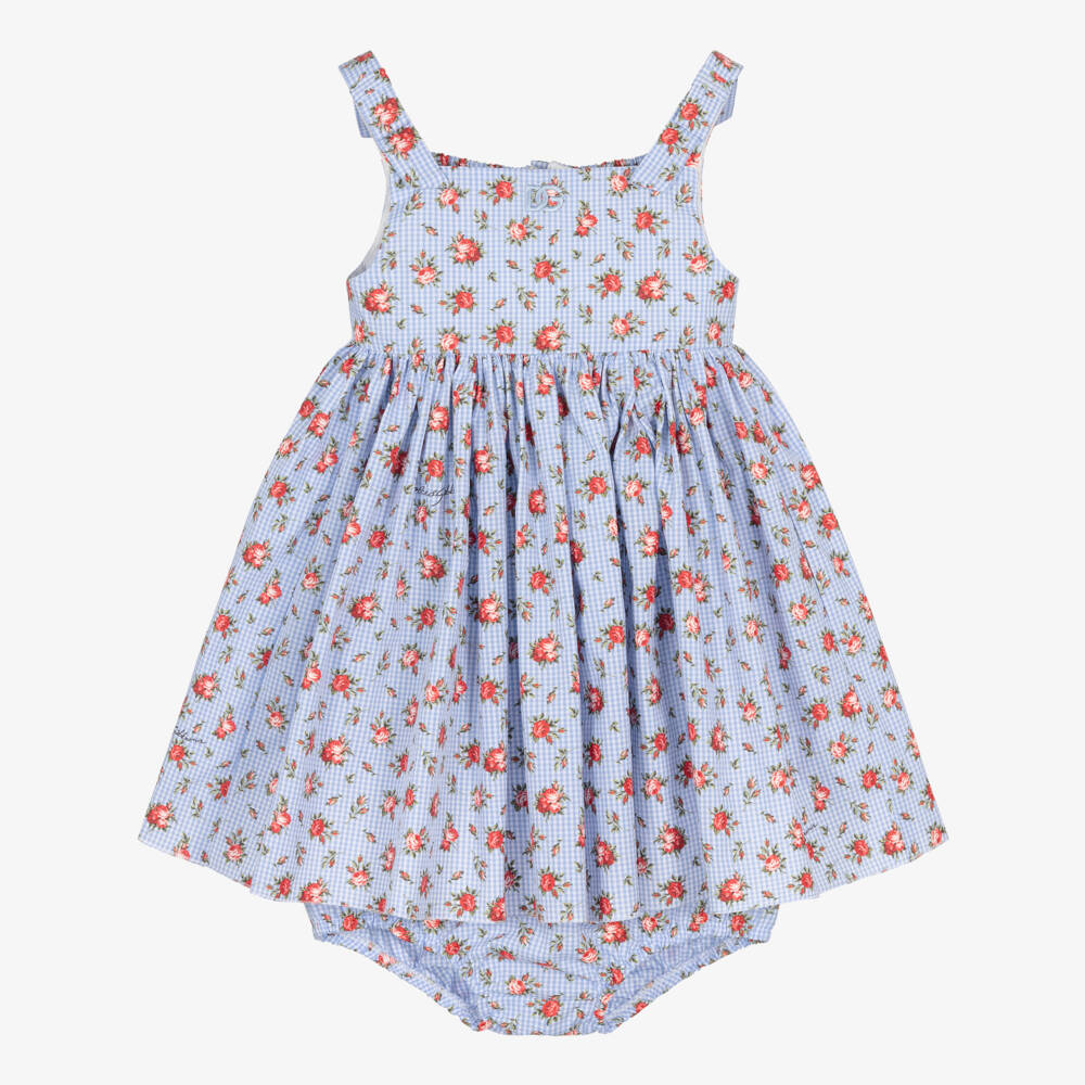 Dolce & Gabbana-Baby Girls Blue Gingham & Red Rose Dress | Childrensalon Outlet