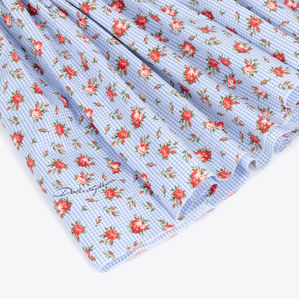 Dolce & Gabbana-Baby Girls Blue Gingham & Red Rose Dress | Childrensalon Outlet
