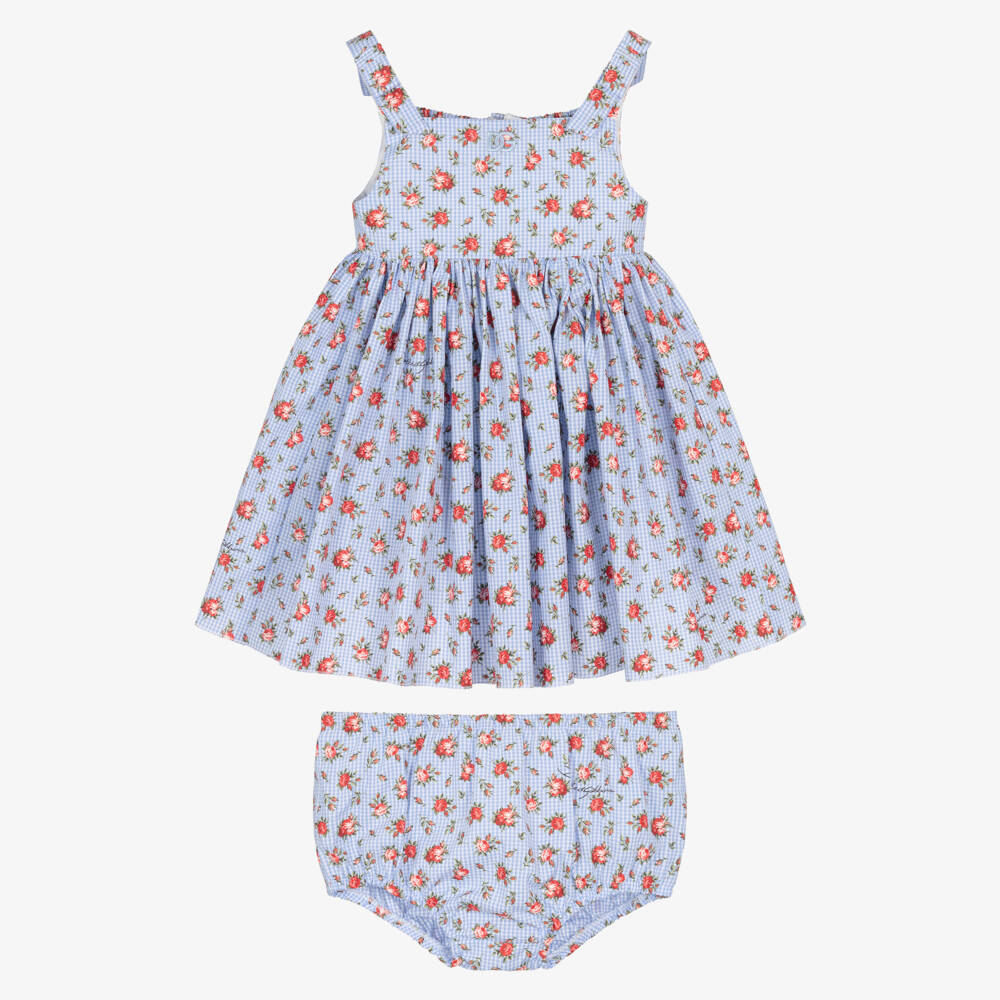 Dolce & Gabbana-Baby Girls Blue Gingham & Red Rose Dress | Childrensalon Outlet